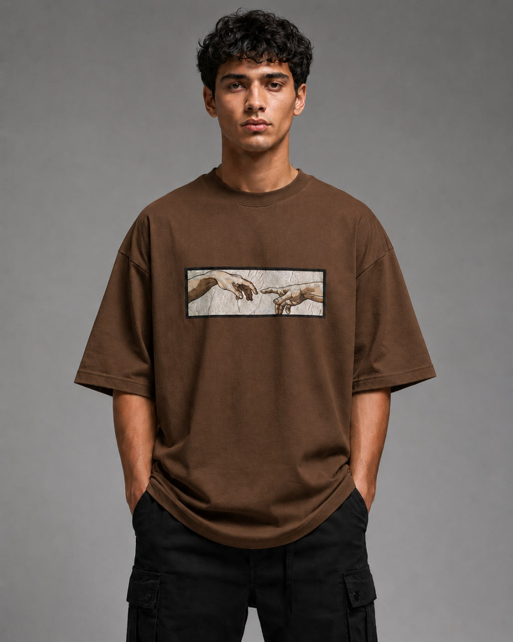 Zellee The Creation of Adam Embroidered Oversized T-Shirt - White