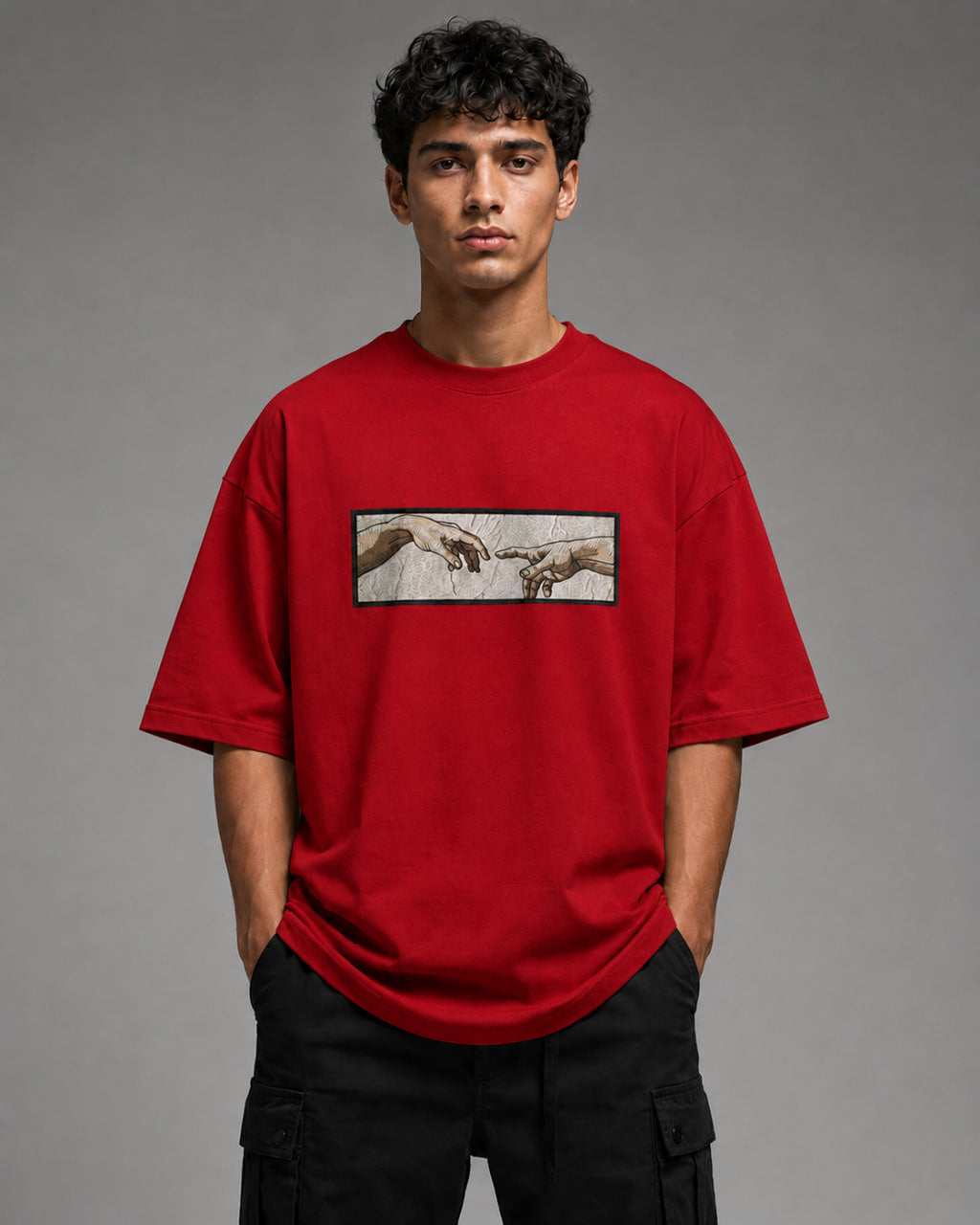 Zellee The Creation of Adam Embroidered Oversized T-Shirt - White
