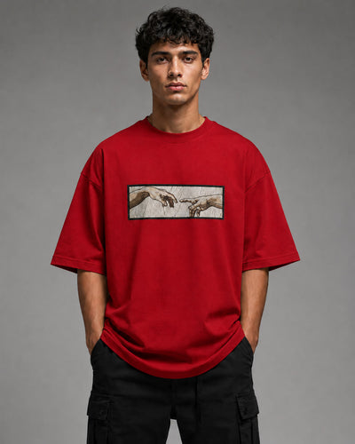 Zellee The Creation of Adam Embroidered Oversized T-Shirt - White