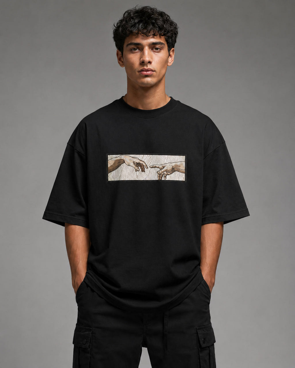 Zellee The Creation of Adam Embroidered Oversized T-Shirt - White