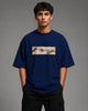 Zellee The Creation of Adam Embroidered Oversized T-Shirt - Blue