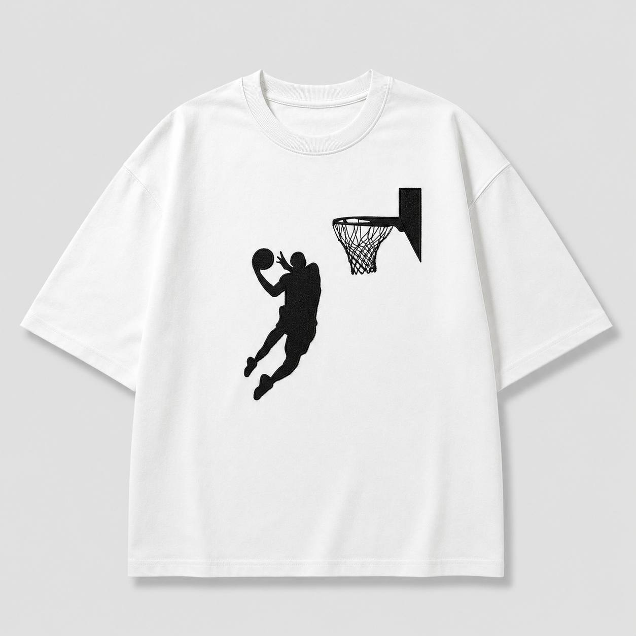 Zellee Men's Oversized Beige Tee with Embroidered Basketball