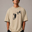 Zellee Men's Oversized Beige Tee with Embroidered Basketball