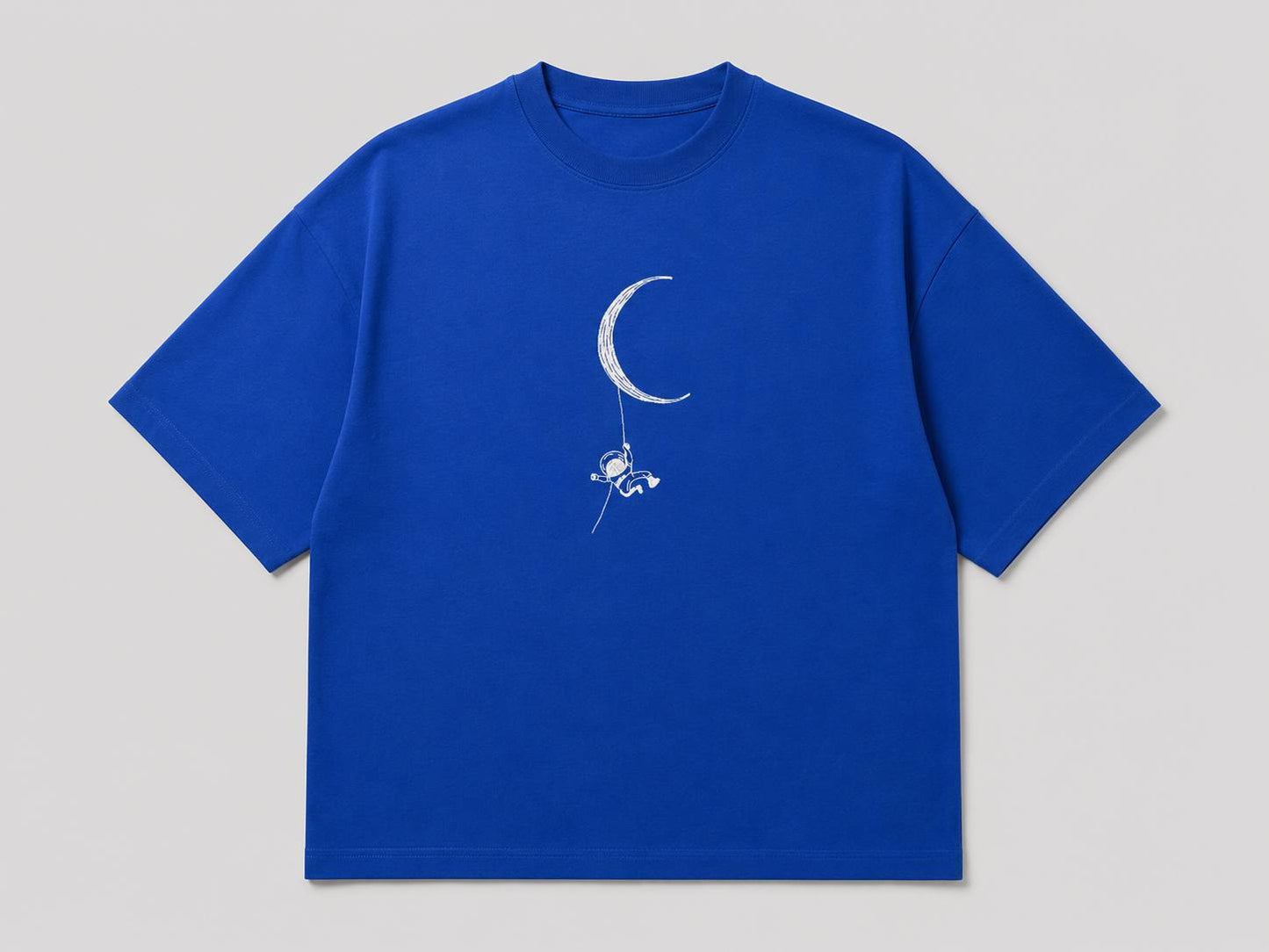 Zellee Minimalist Line-Art Moon Embroidered Relaxed T-Shirt