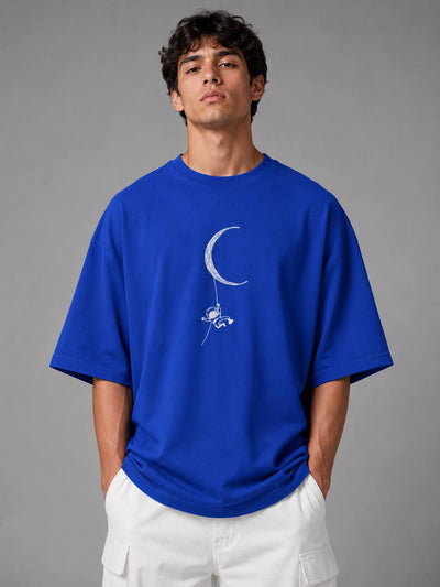Zellee Minimalist Line-Art Moon Embroidered Relaxed T-Shirt
