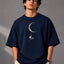 Zellee Minimalist Line-Art Moon Embroidered Relaxed T-Shirt