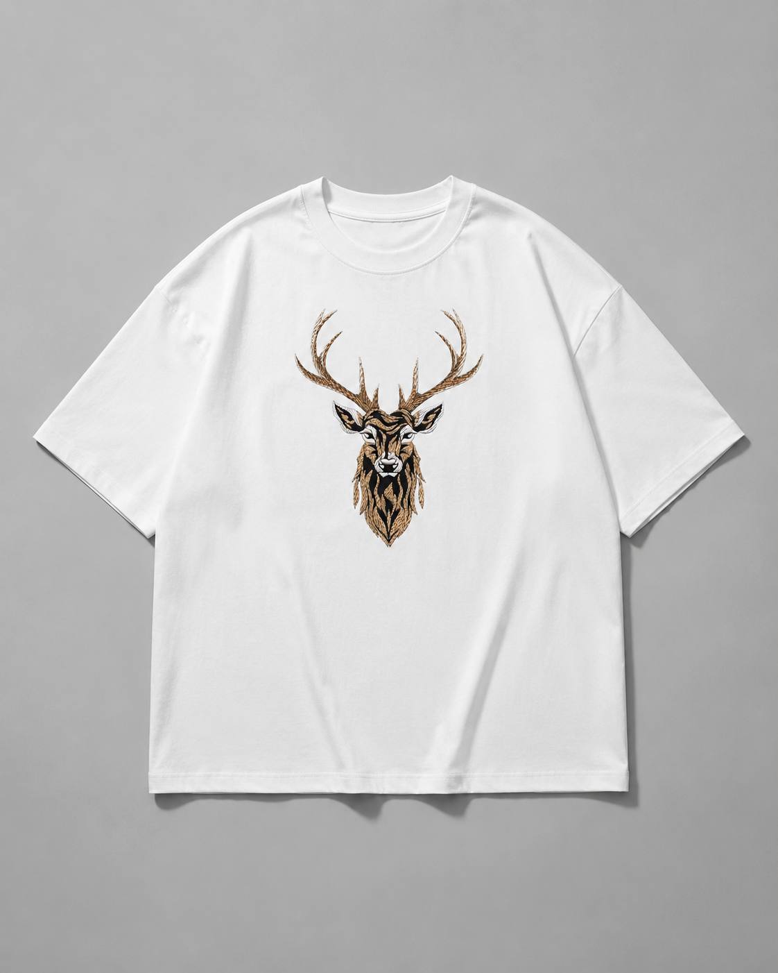 Zellee "Majestic Stag" High-Density Embroidered Oversized Relaxed Fit T-Shirt