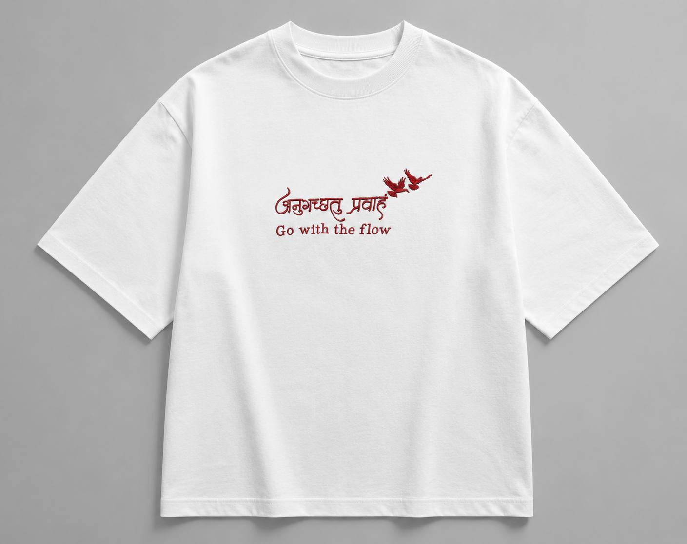Zellee "Go With The Flow" Sanskrit Embroidered Oversized Relaxed Fit T-Shirt