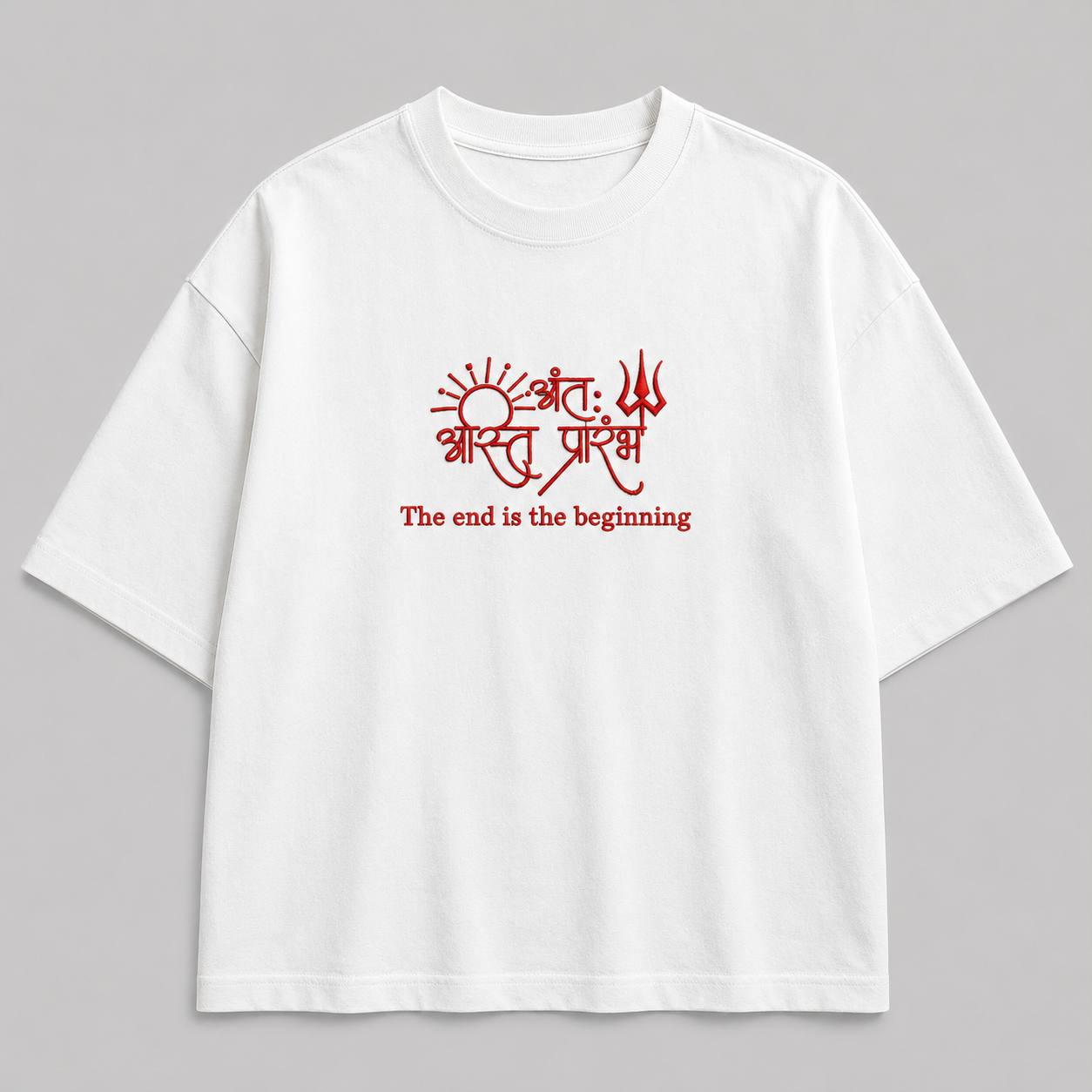 Zellee "Prarambh" High-Density Script Embroidered Oversized Relaxed Fit T-Shirt