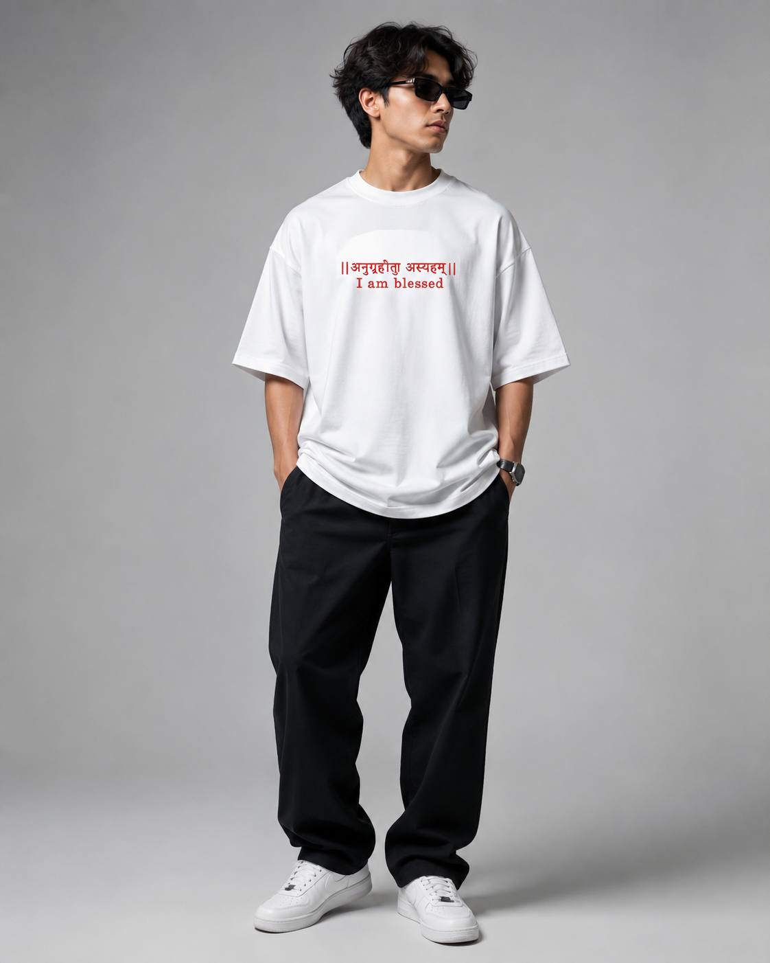 Zellee "Anugrah" High-Density Script Embroidered Oversized Relaxed Fit T-Shirt