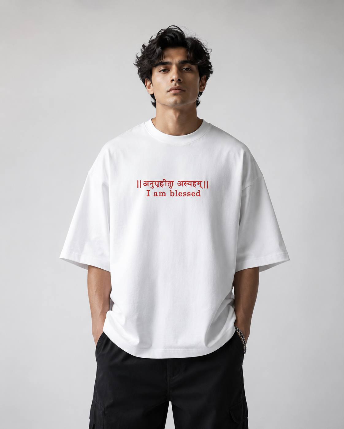 Zellee "Anugrah" High-Density Script Embroidered Oversized Relaxed Fit T-Shirt