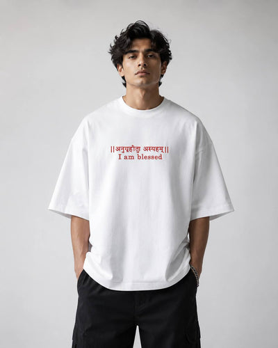 Zellee "Anugrah" High-Density Script Embroidered Oversized Relaxed Fit T-Shirt