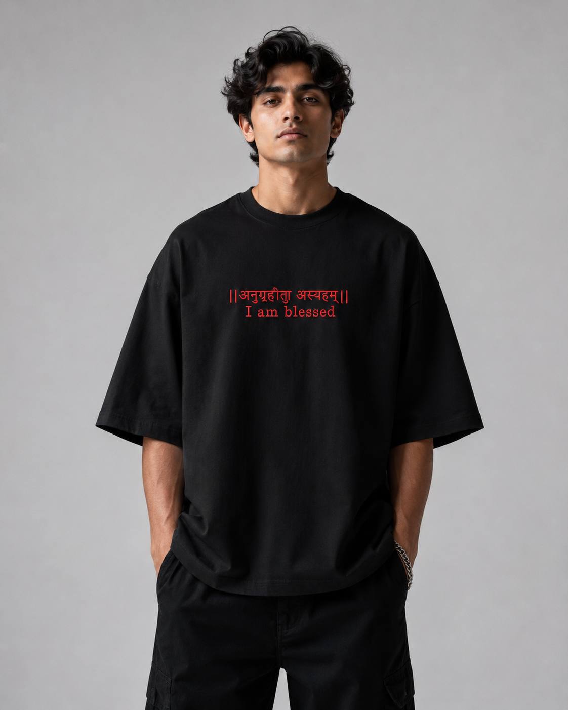 Zellee "Anugrah" High-Density Script Embroidered Oversized Relaxed Fit T-Shirt