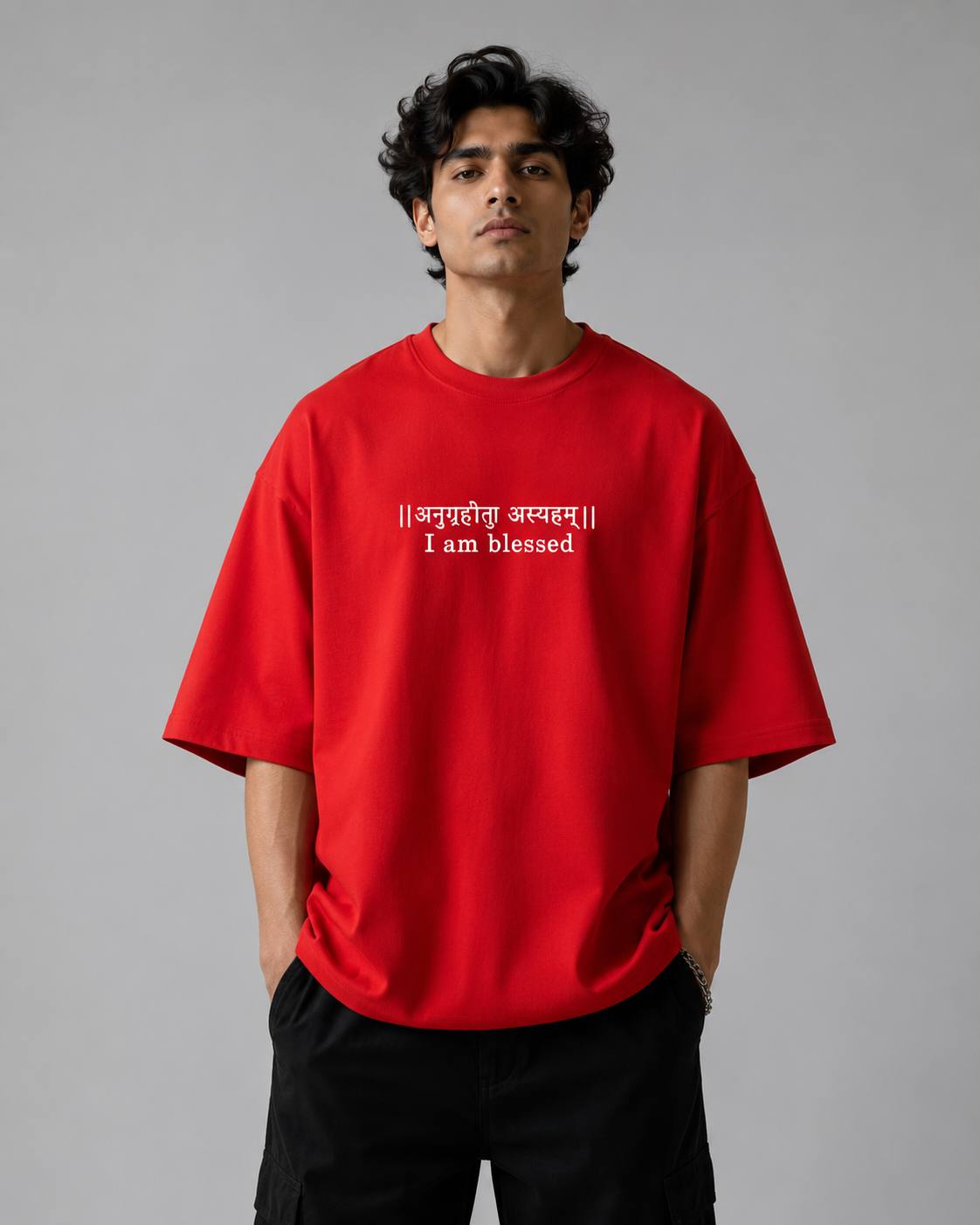 Zellee "Anugrah" High-Density Script Embroidered Oversized Relaxed Fit T-Shirt