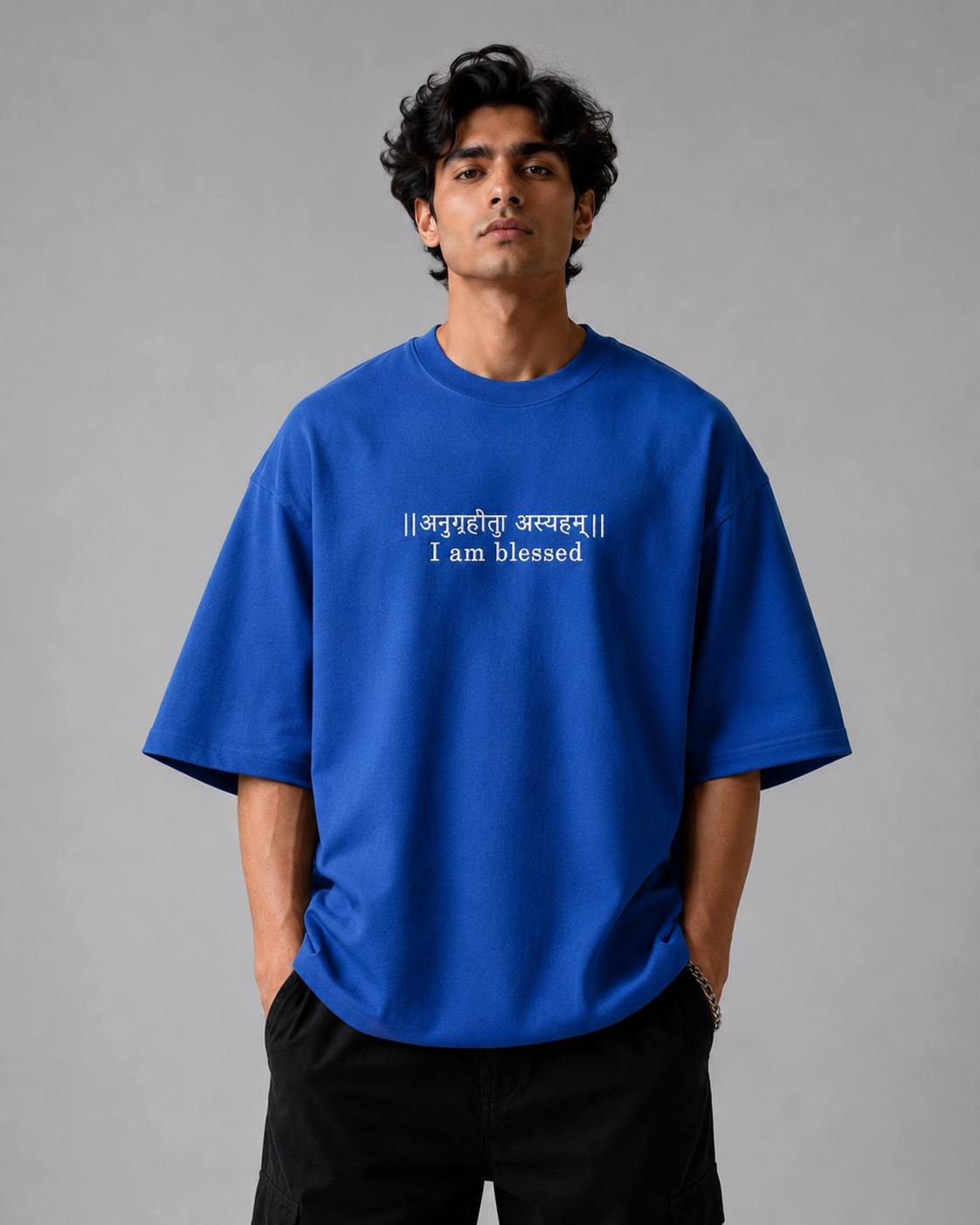 Zellee "Anugrah" High-Density Script Embroidered Oversized Relaxed Fit T-Shirt