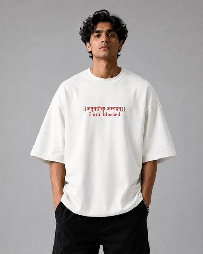 Zellee "Anugrah" High-Density Script Embroidered Oversized Relaxed Fit T-Shirt