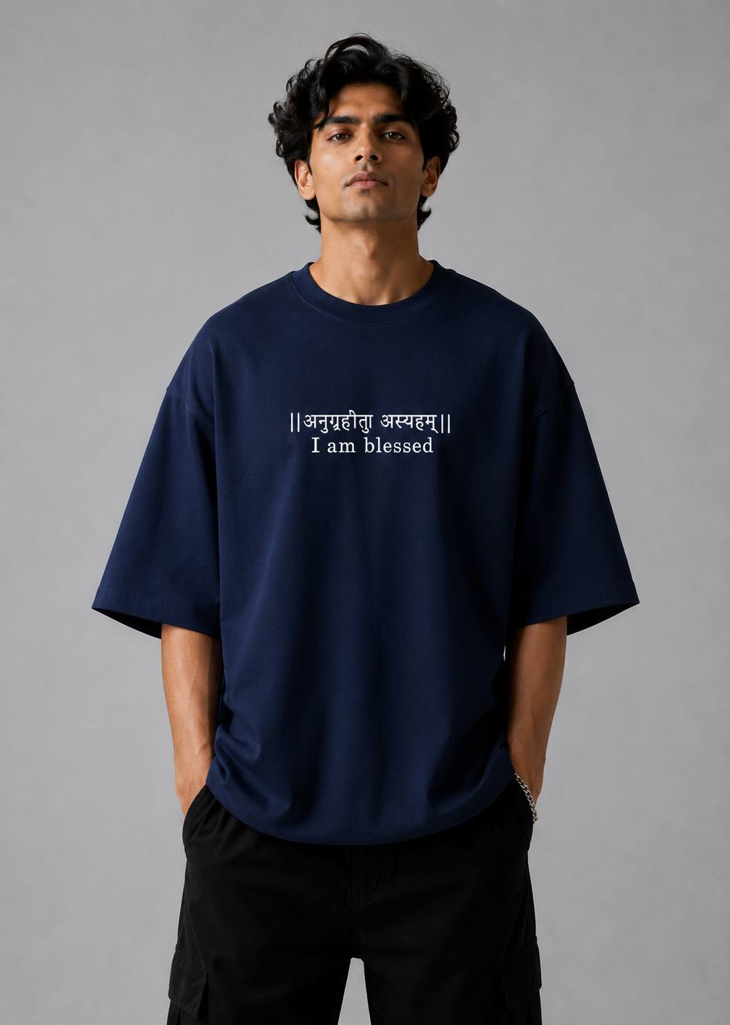 Zellee "Anugrah" High-Density Script Embroidered Oversized Relaxed Fit T-Shirt