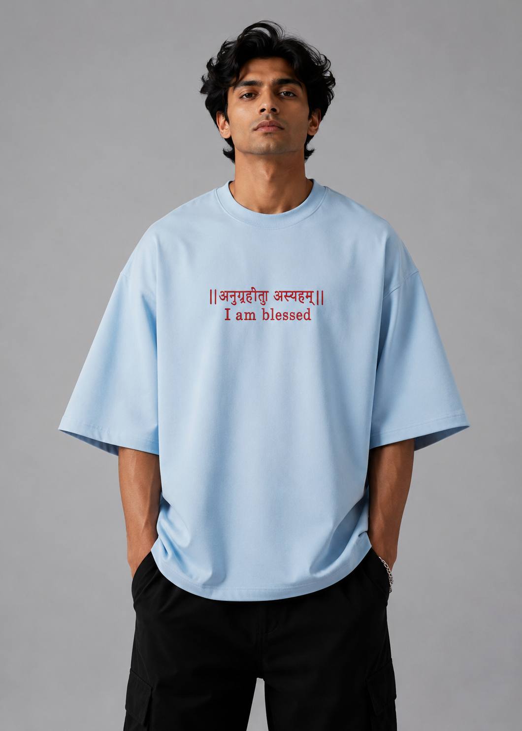 Zellee "Anugrah" High-Density Script Embroidered Oversized Relaxed Fit T-Shirt