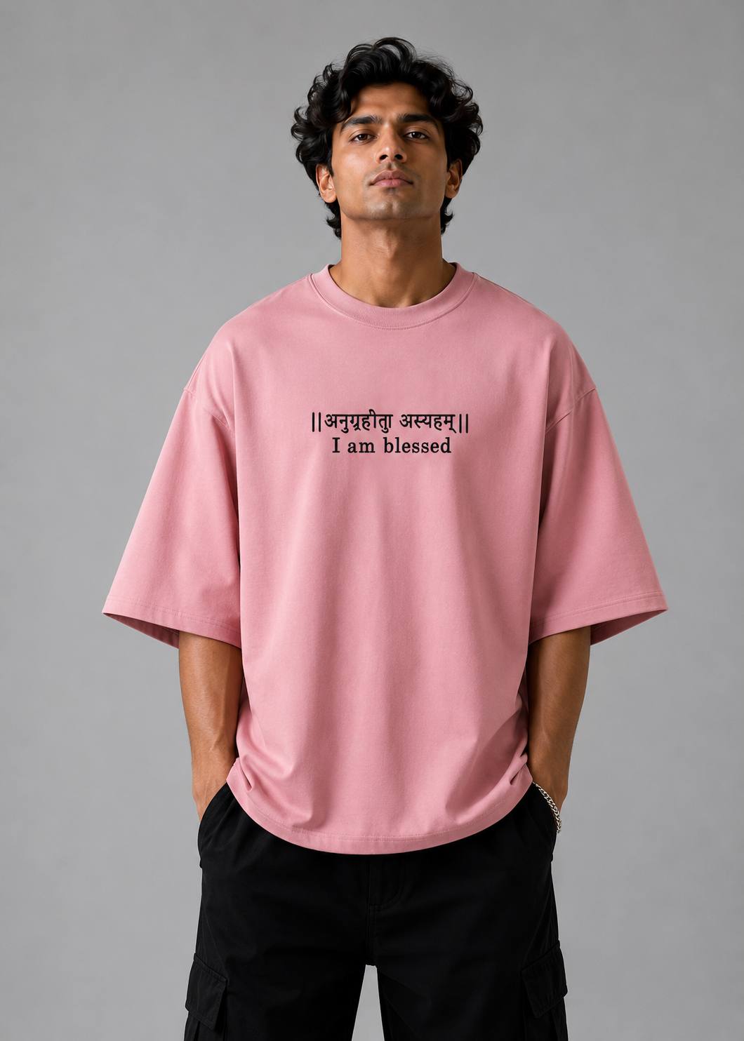 Zellee "Anugrah" High-Density Script Embroidered Oversized Relaxed Fit T-Shirt