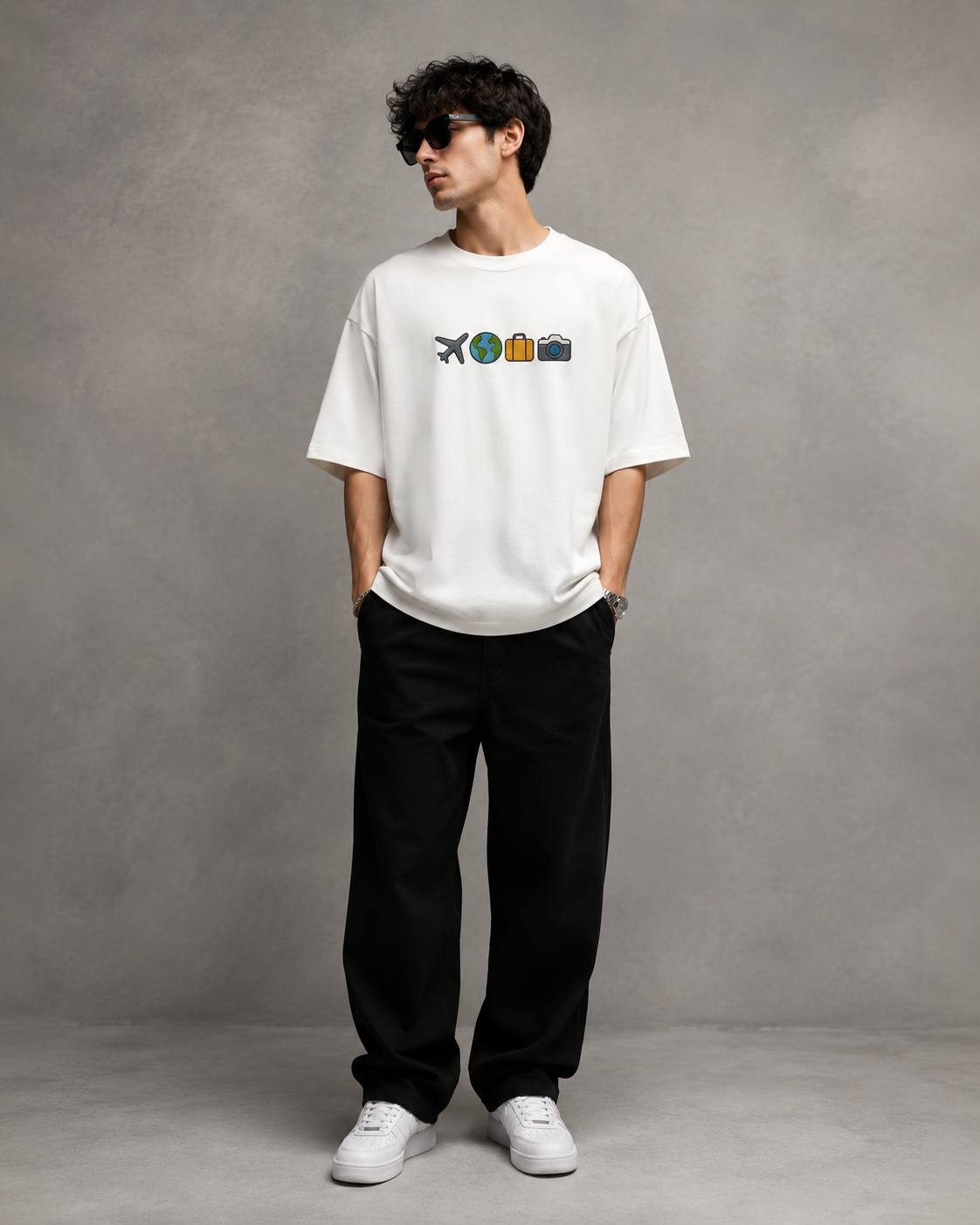 Zellee "The Four Corners" High-Density Embroidered Oversized Relaxed Fit T-Shirt