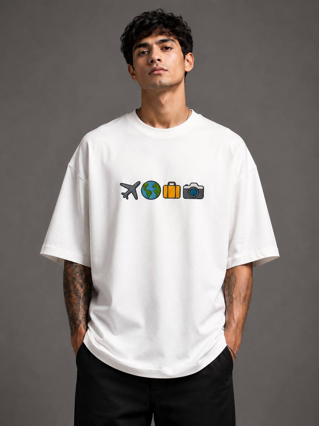 Zellee "The Four Corners" High-Density Embroidered Oversized Relaxed Fit T-Shirt
