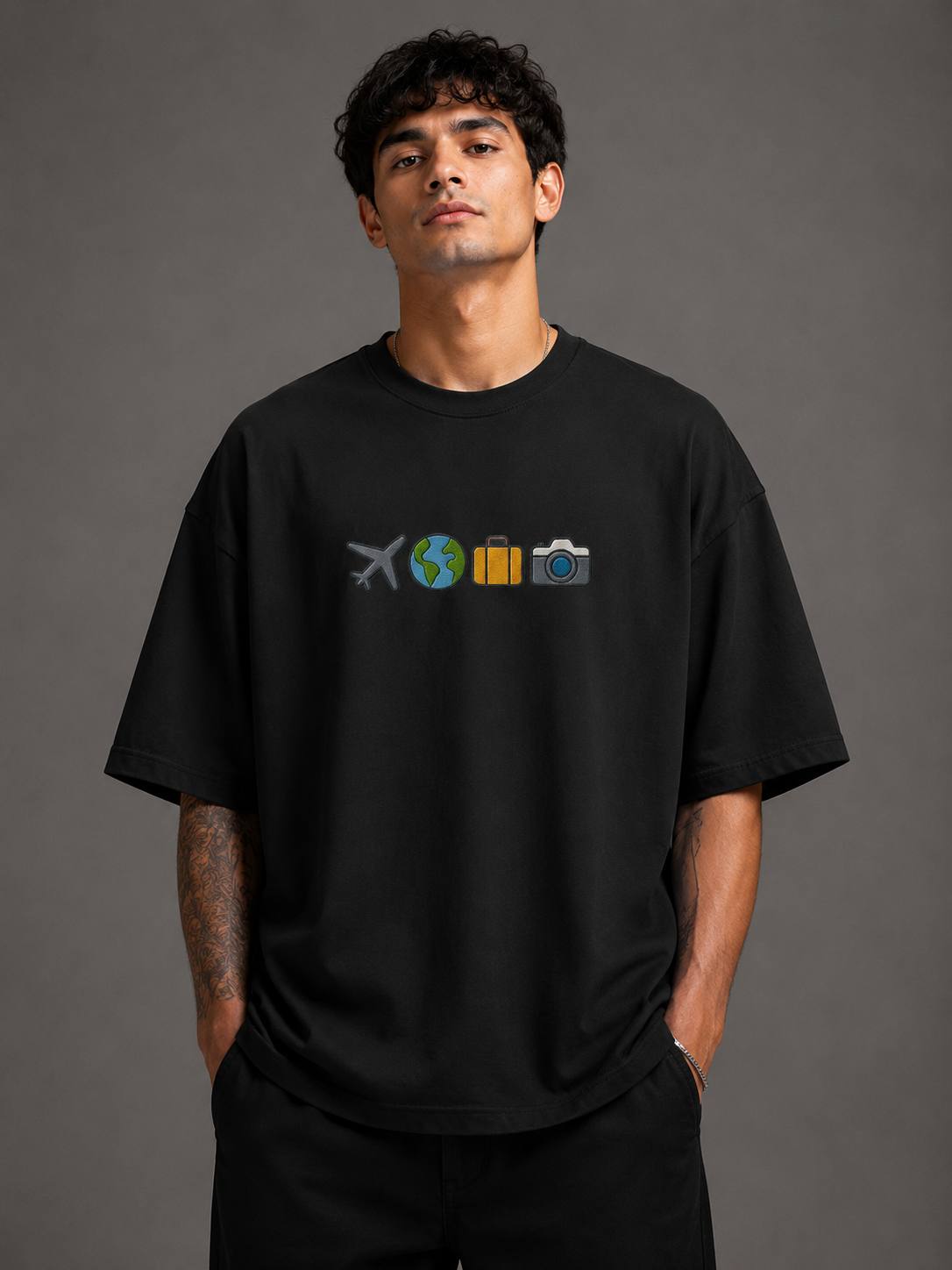 Zellee "The Four Corners" High-Density Embroidered Oversized Relaxed Fit T-Shirt