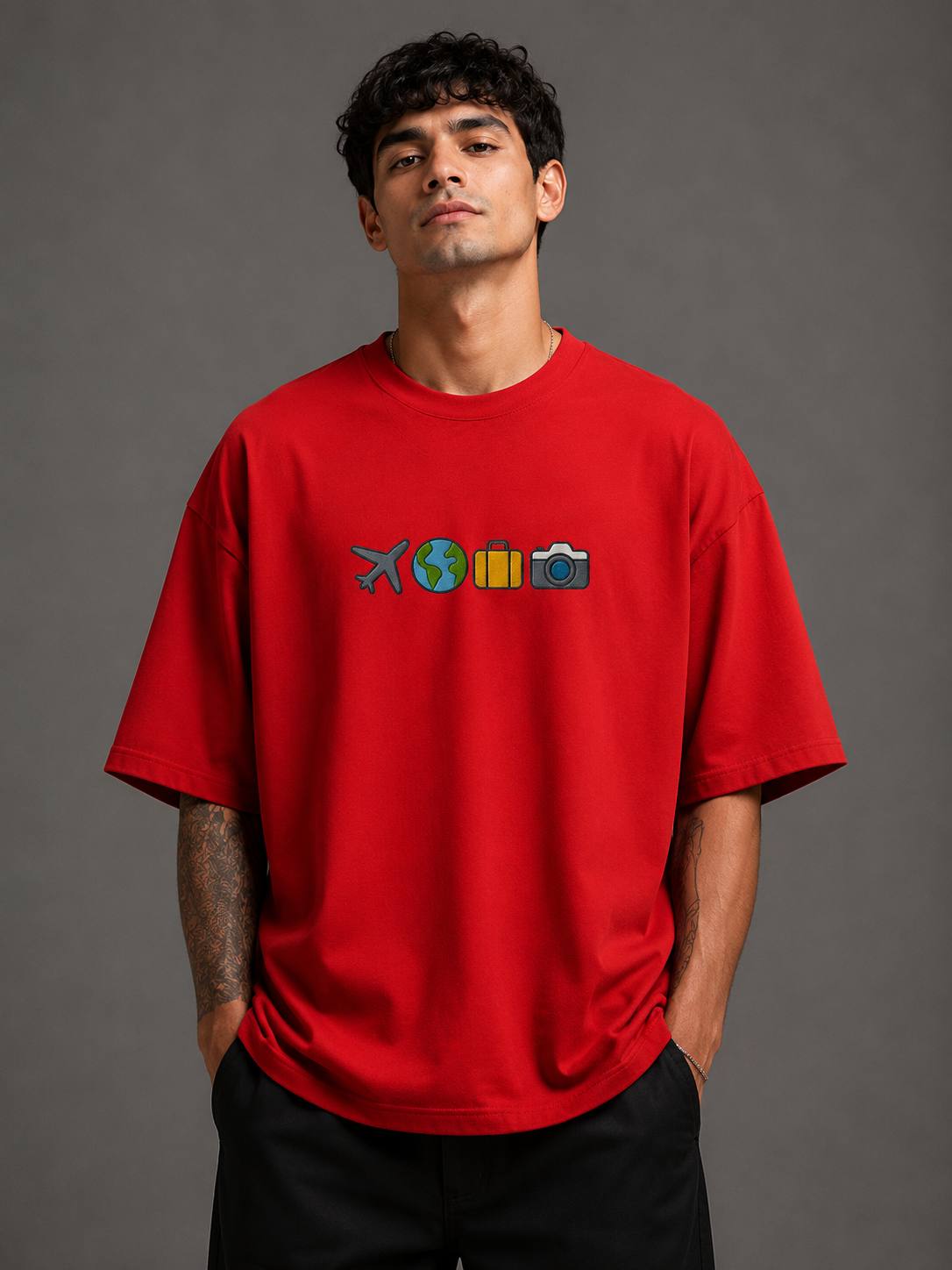 Zellee "The Four Corners" High-Density Embroidered Oversized Relaxed Fit T-Shirt