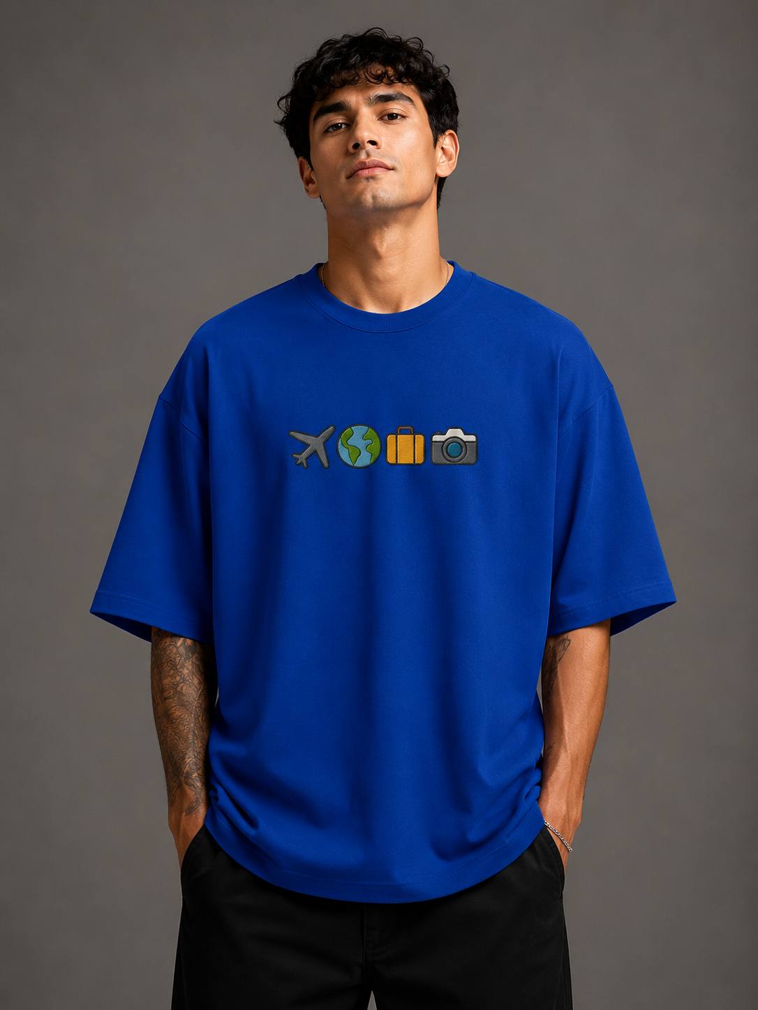 Zellee "The Four Corners" High-Density Embroidered Oversized Relaxed Fit T-Shirt