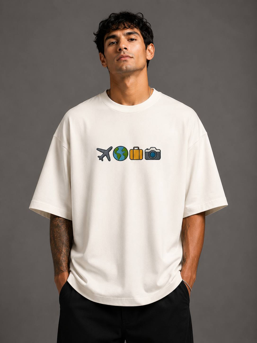 Zellee "The Four Corners" High-Density Embroidered Oversized Relaxed Fit T-Shirt