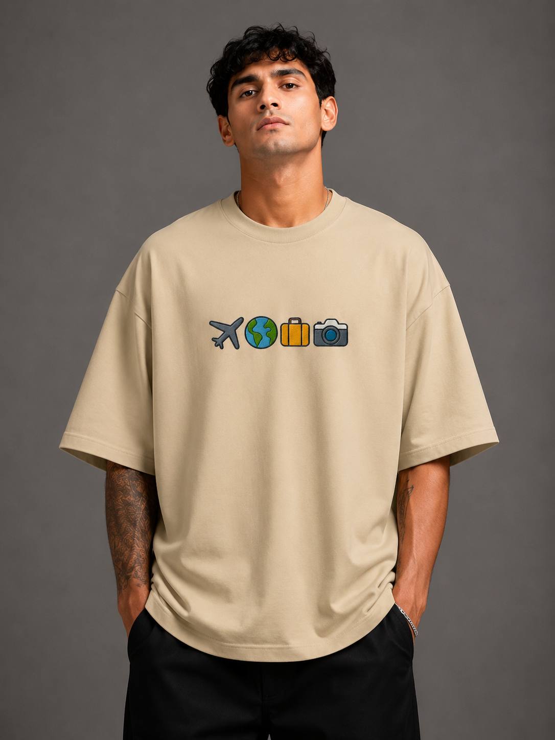Zellee "The Four Corners" High-Density Embroidered Oversized Relaxed Fit T-Shirt