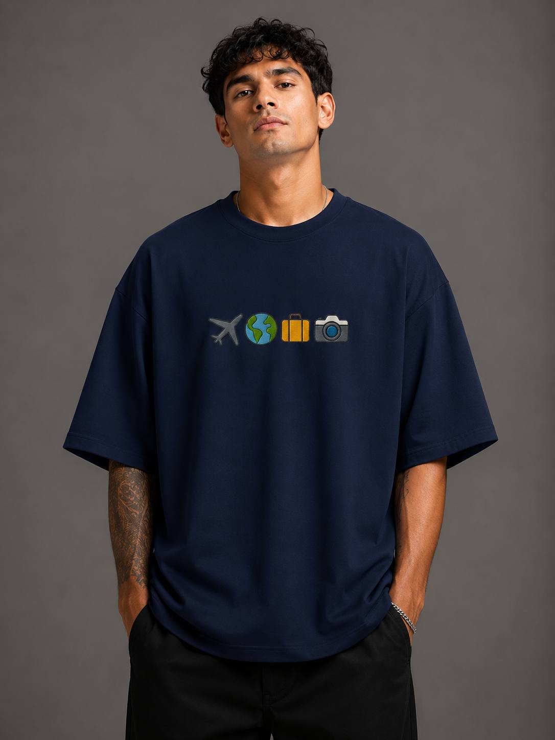 Zellee "The Four Corners" High-Density Embroidered Oversized Relaxed Fit T-Shirt