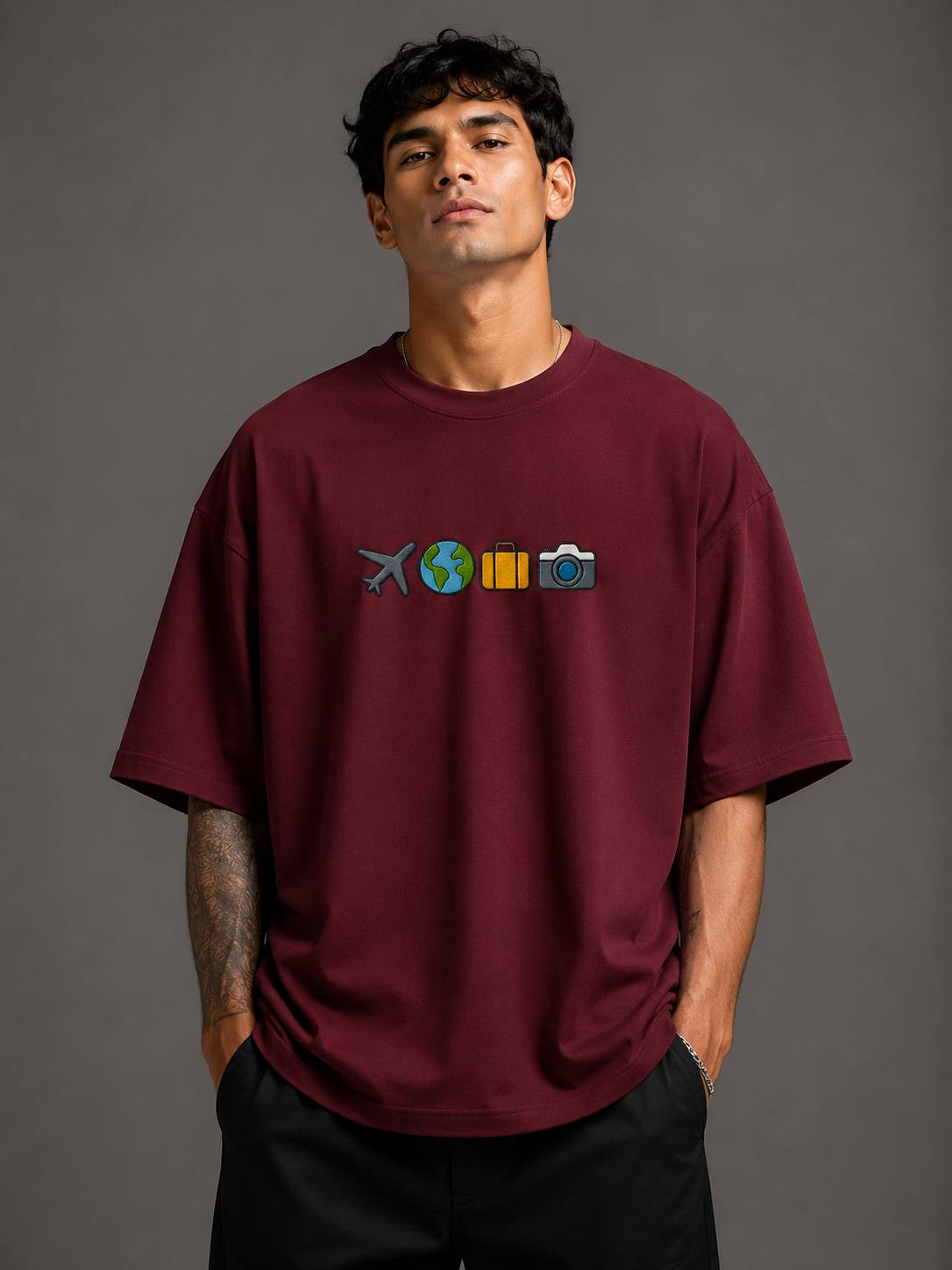 Zellee "The Four Corners" High-Density Embroidered Oversized Relaxed Fit T-Shirt