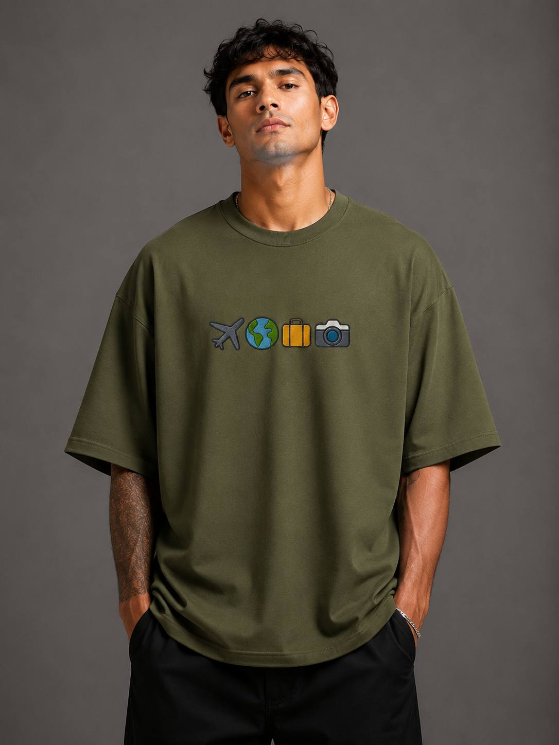 Zellee "The Four Corners" High-Density Embroidered Oversized Relaxed Fit T-Shirt