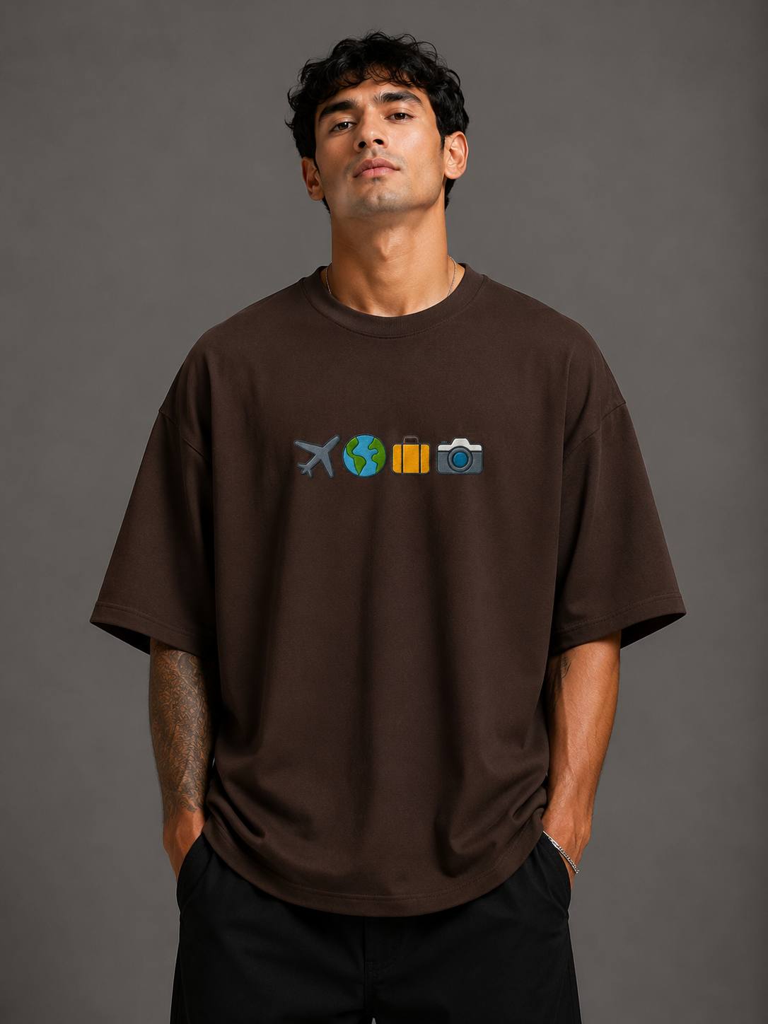 Zellee "The Four Corners" High-Density Embroidered Oversized Relaxed Fit T-Shirt