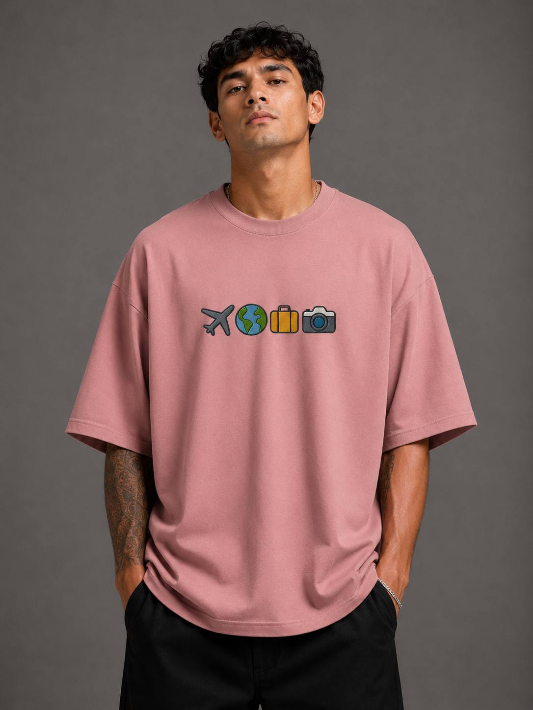 Zellee "The Four Corners" High-Density Embroidered Oversized Relaxed Fit T-Shirt