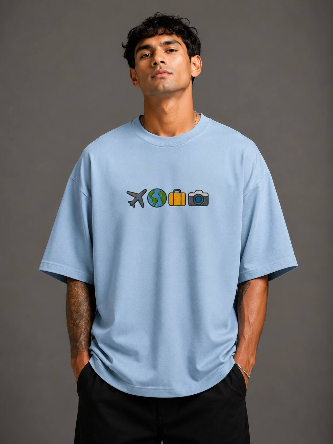 Zellee "The Four Corners" High-Density Embroidered Oversized Relaxed Fit T-Shirt