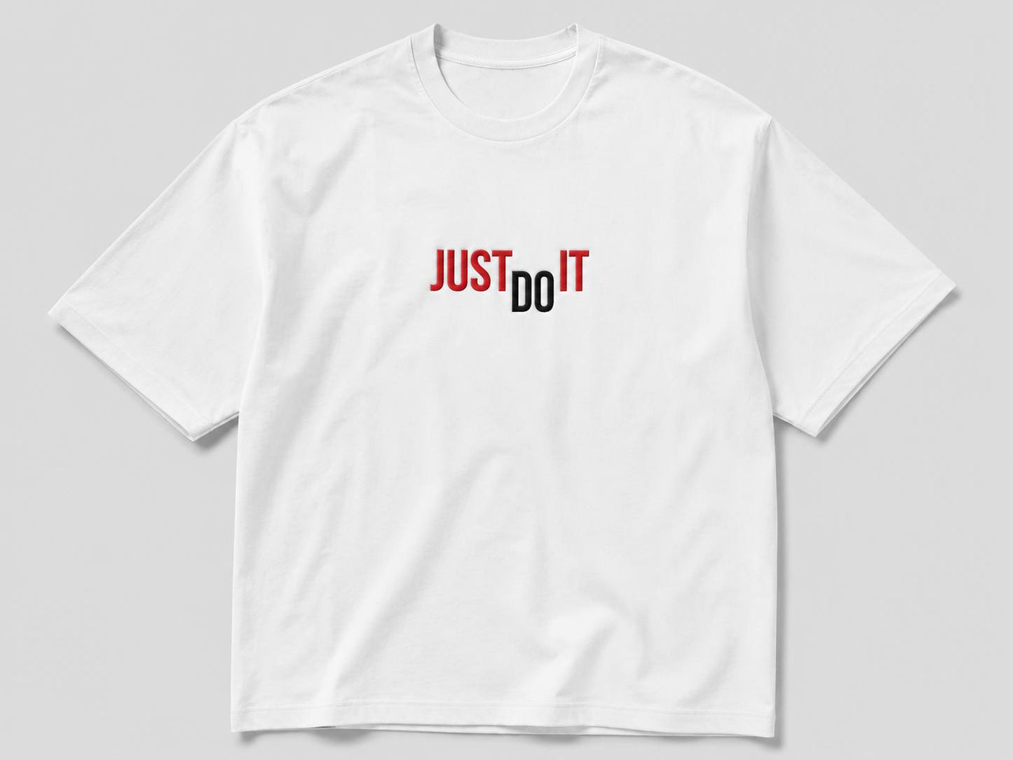Zellee "Just Do It" High-Density Typographic Embroidered Oversized Relaxed Fit T-Shirt