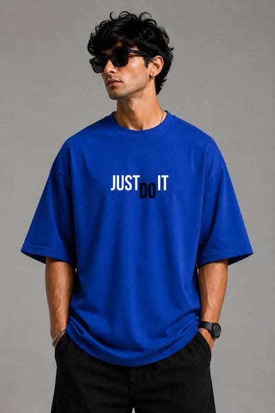 Zellee "Just Do It" High-Density Typographic Embroidered Oversized Relaxed Fit T-Shirt