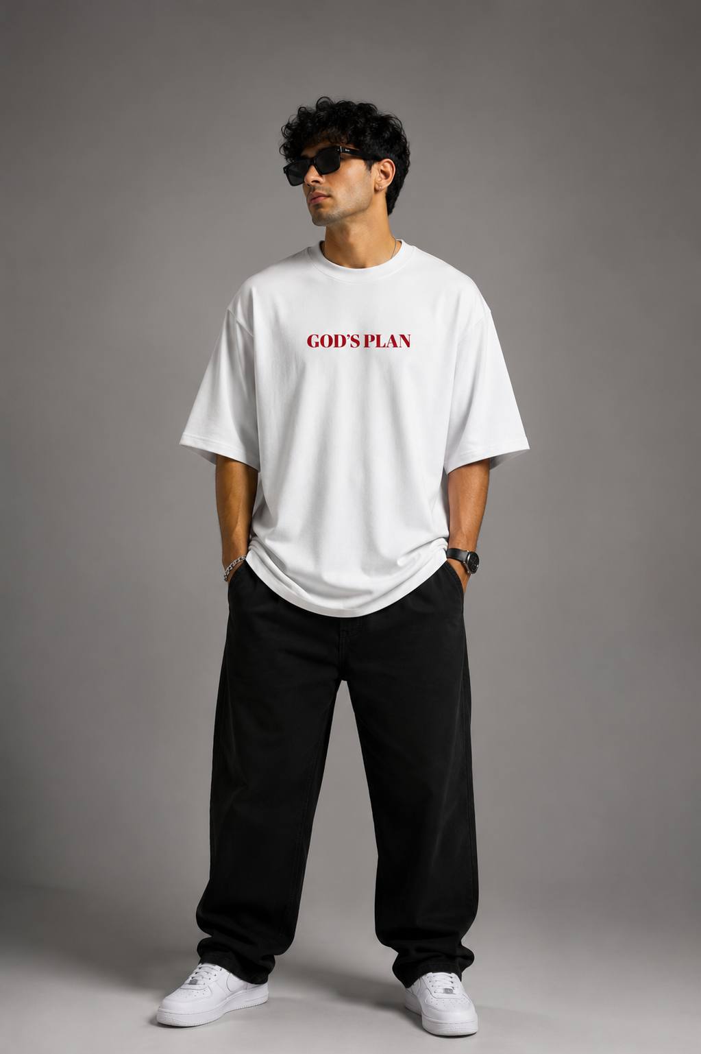 Zellee Minimalist "God's Plan" Embroidered Oversized T-Shirt