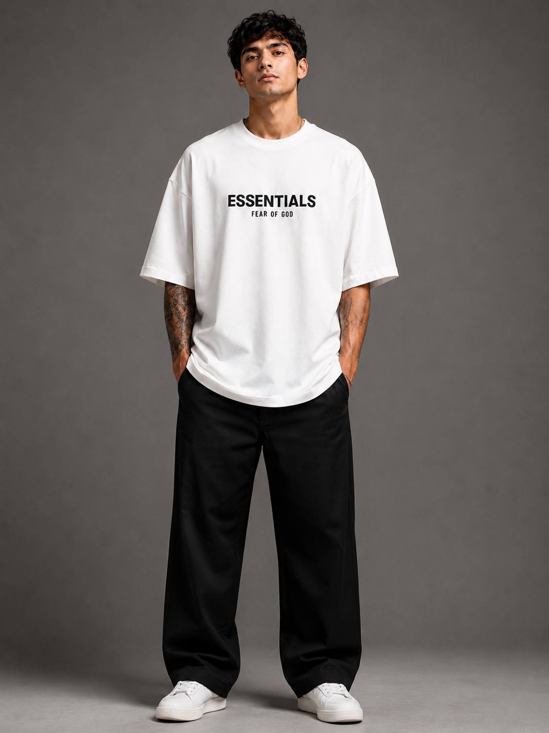 Zellee Men's "ESSENTIALS" Split-Level Embroidery Relaxed Fit T-Shirt