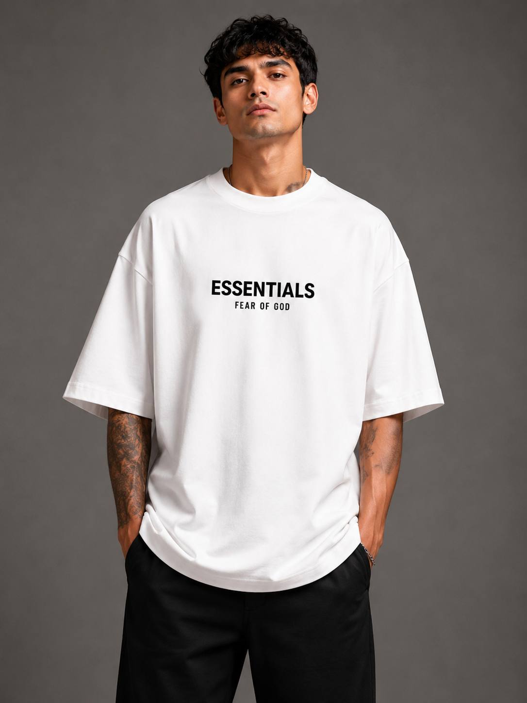 Zellee Men's "ESSENTIALS" Split-Level Embroidery Relaxed Fit T-Shirt