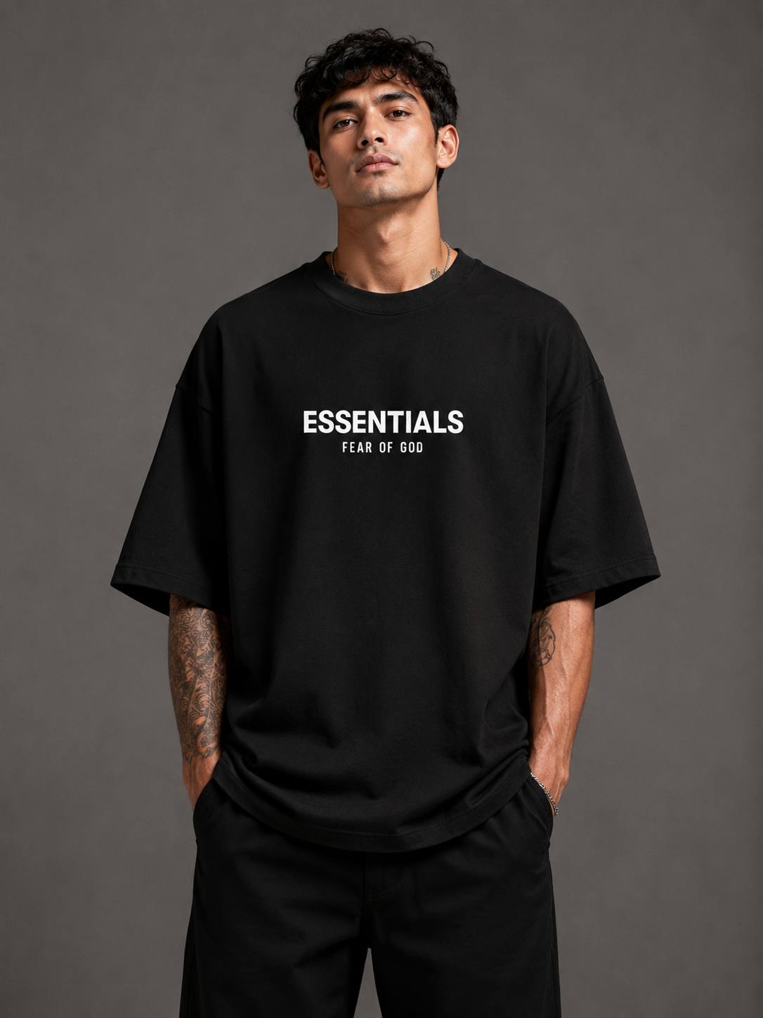 Zellee Men's "ESSENTIALS" High-Density Typographic Embroidered Relaxed Fit T-Shirt