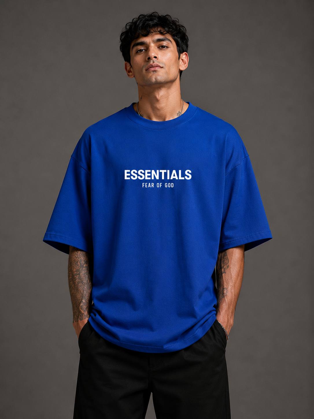 Zellee Men's "ESSENTIALS" Split-Level Embroidery Relaxed Fit T-Shirt