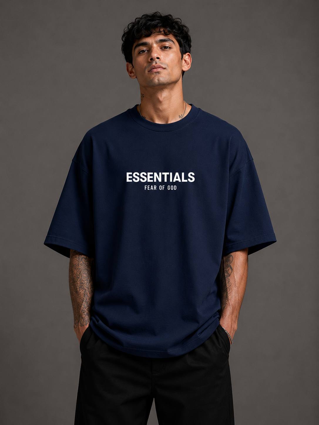 Zellee Men's "ESSENTIALS" Split-Level Embroidery Relaxed Fit T-Shirt