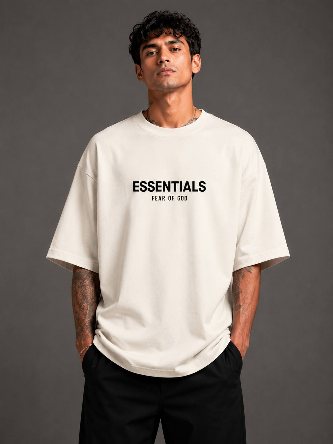 Zellee Men's "ESSENTIALS" Split-Level Embroidery Relaxed Fit T-Shirt