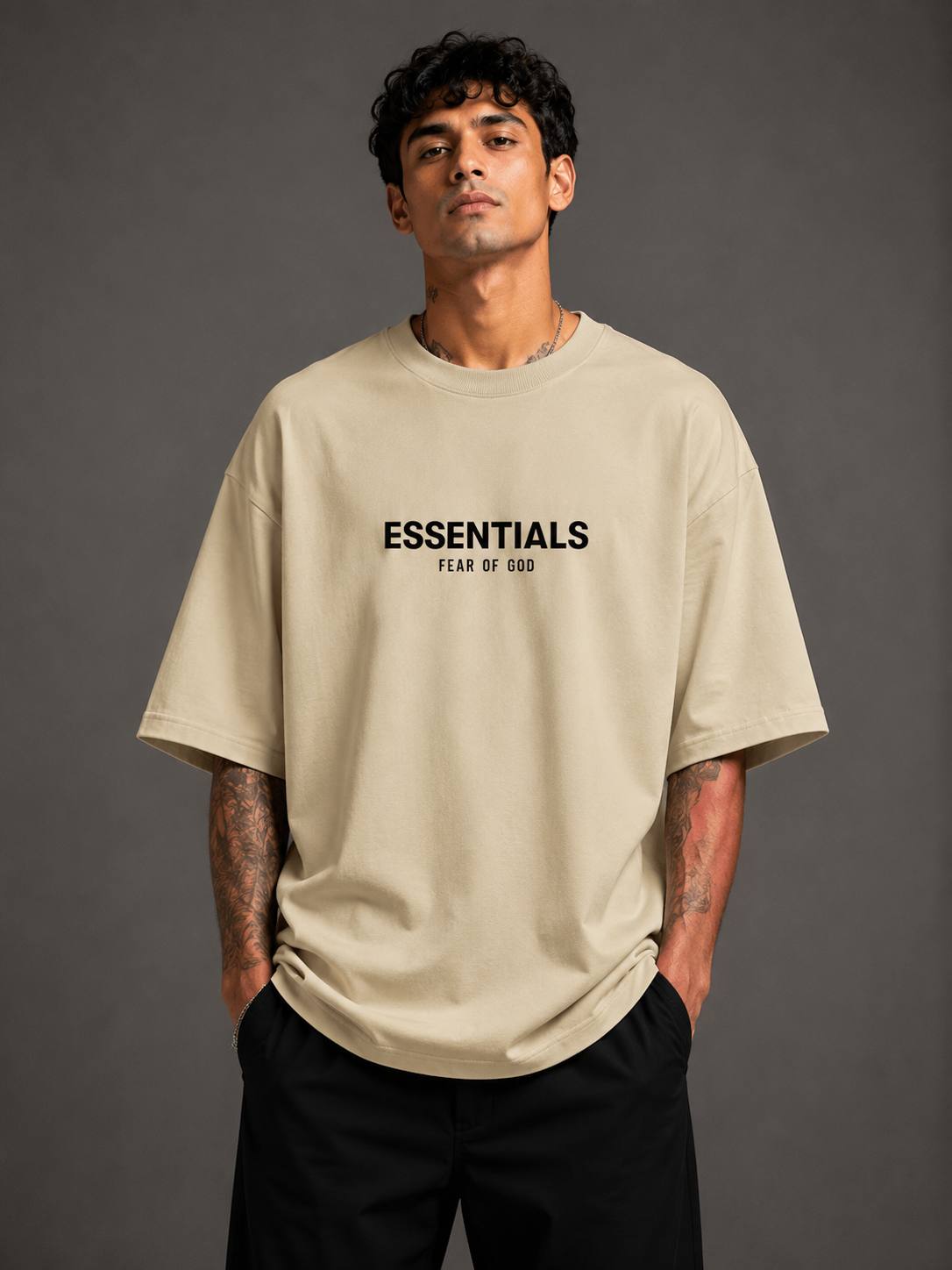 Zellee Men's "ESSENTIALS" Split-Level Embroidery Relaxed Fit T-Shirt