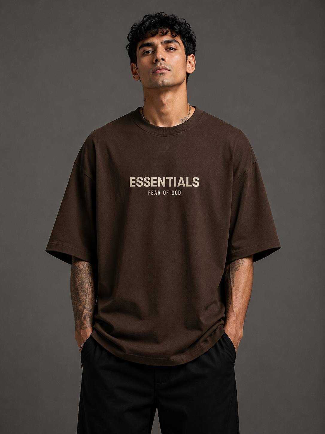 Zellee Men's "ESSENTIALS" High-Density Typographic Embroidered Relaxed Fit T-Shirt