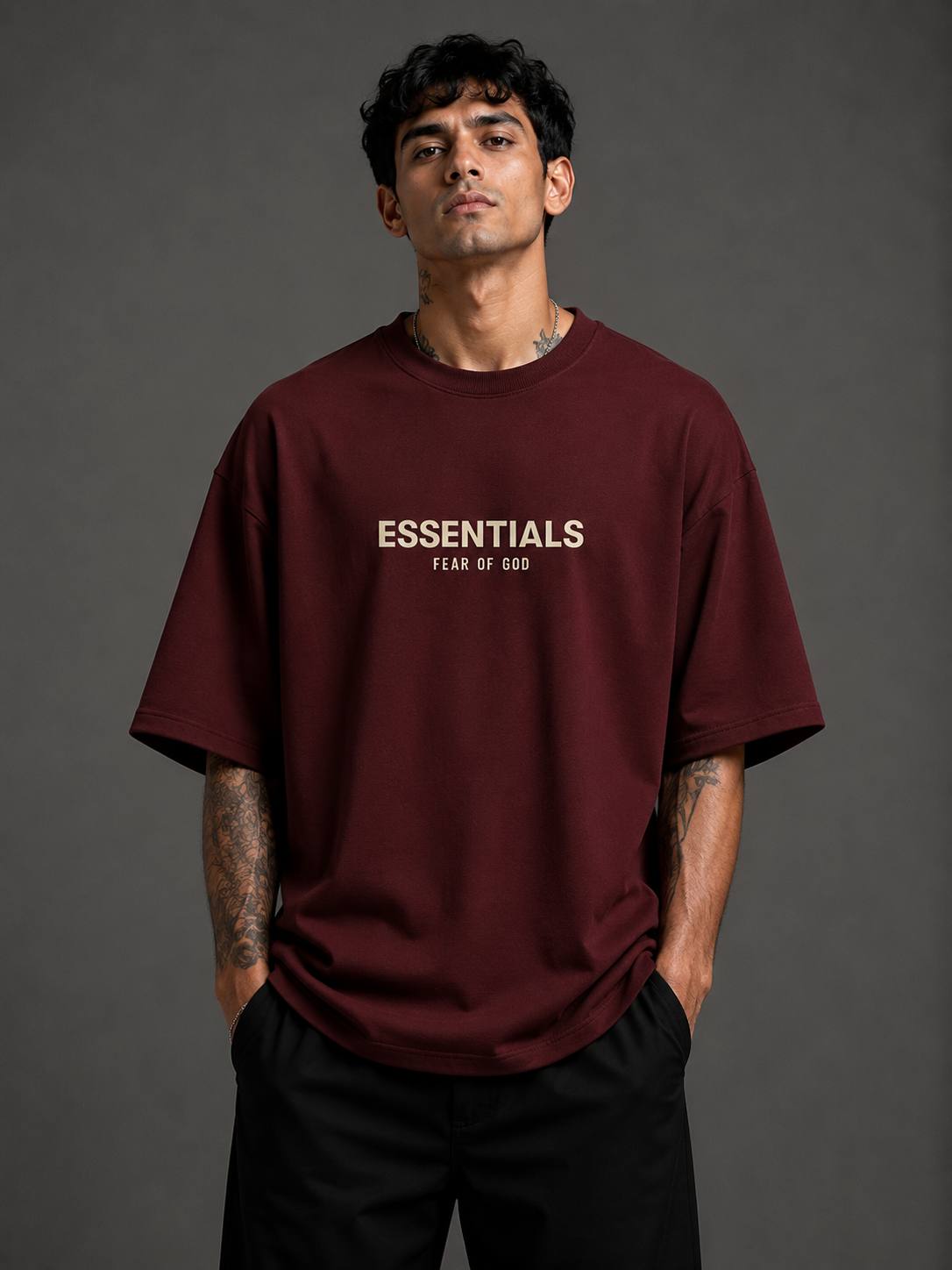 Zellee Men's "ESSENTIALS" Split-Level Embroidery Relaxed Fit T-Shirt
