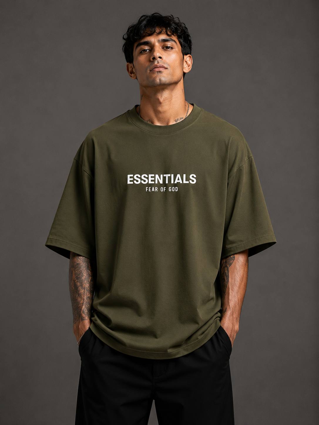 Zellee Men's "ESSENTIALS" High-Density Typographic Embroidered Relaxed Fit T-Shirt