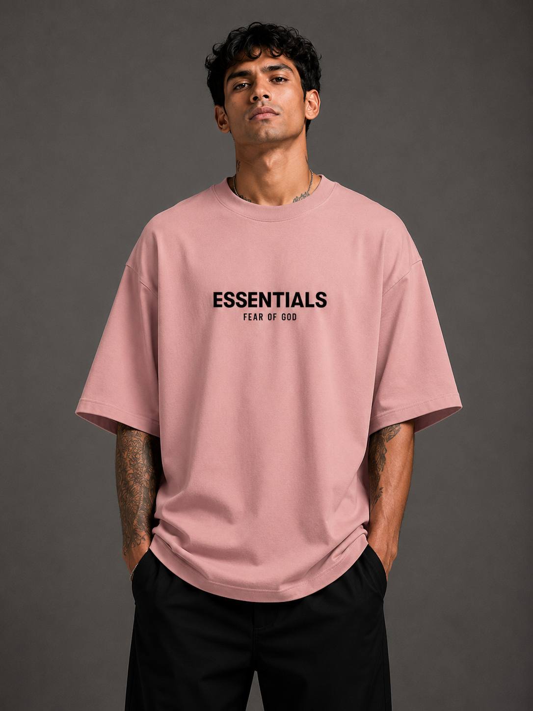 Zellee Men's "ESSENTIALS" High-Density Typographic Embroidered Relaxed Fit T-Shirt